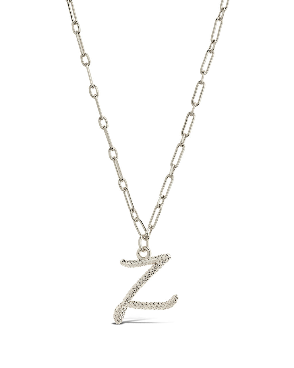Textured Initial Charm Necklace Necklace Sterling Forever Silver Z 