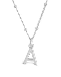 Sterling Silver Initial Necklace with Beaded Chain Necklace Sterling Forever Silver A 