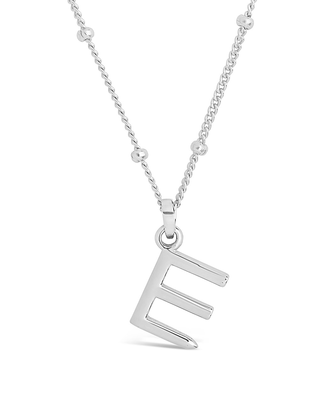 Sterling Silver Initial Necklace with Beaded Chain Necklace Sterling Forever Silver E 