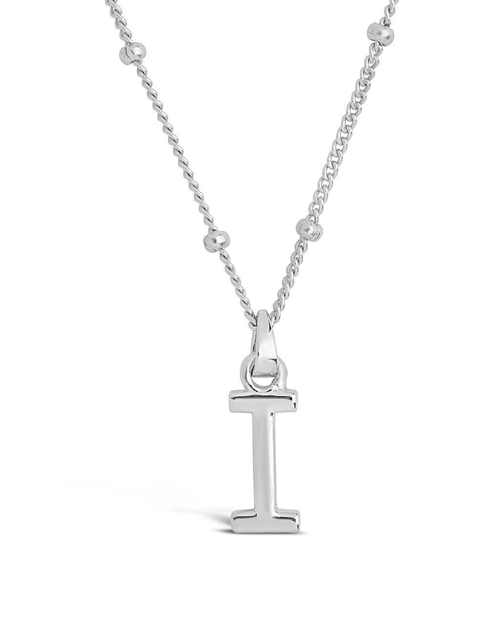 Sterling Silver Initial Necklace with Beaded Chain Necklace Sterling Forever Silver I 