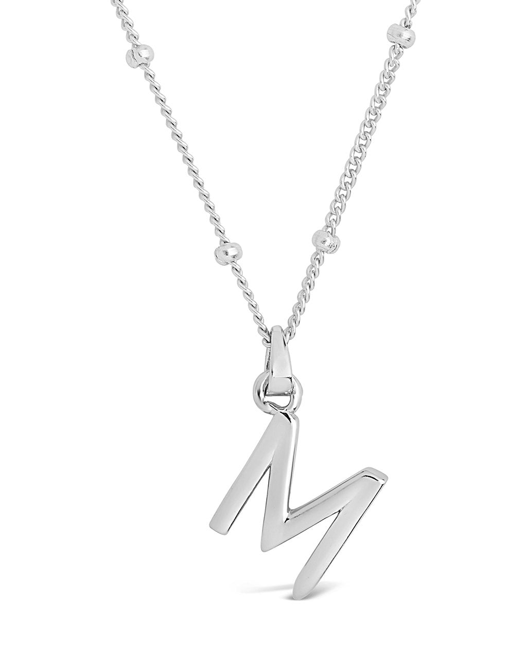 Sterling Silver Initial Necklace with Beaded Chain Necklace Sterling Forever Silver M 