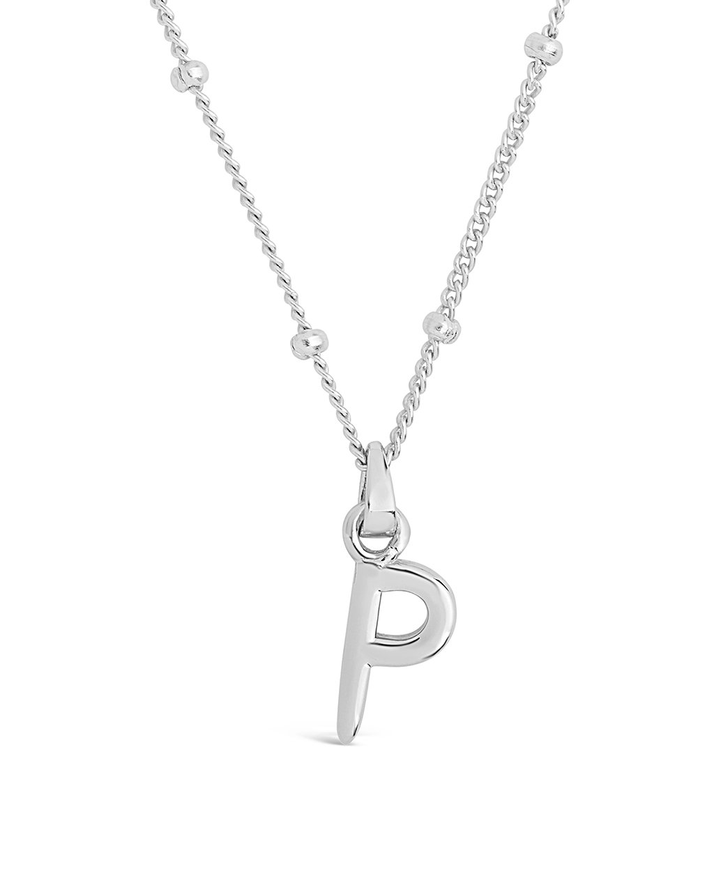 Sterling Silver Initial Necklace with Beaded Chain Necklace Sterling Forever Silver P 