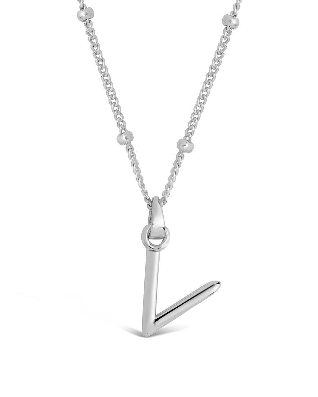 Sterling Silver Initial Necklace with Beaded Chain Necklace Sterling Forever Silver V 