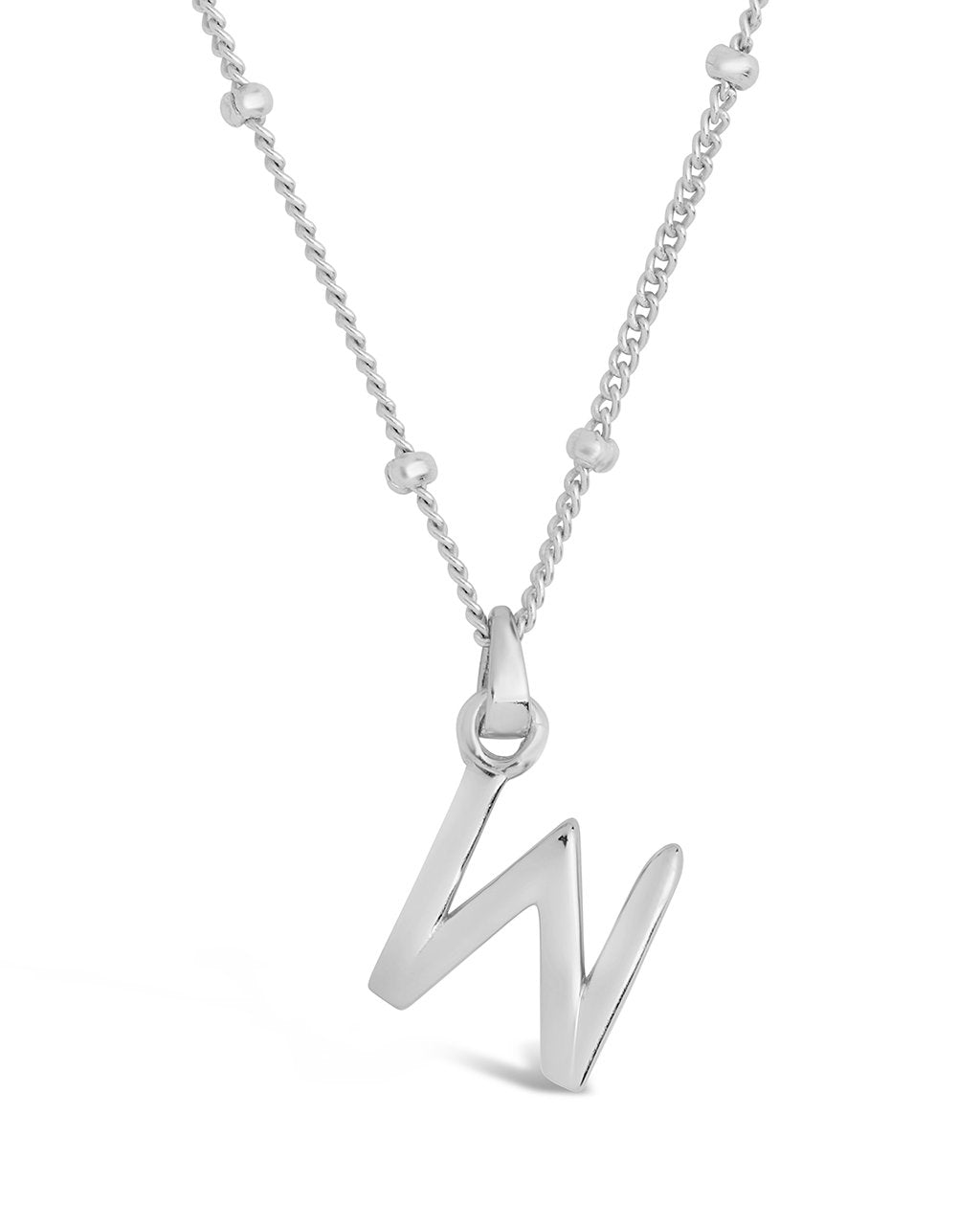 Sterling Silver Initial Necklace with Beaded Chain Necklace Sterling Forever Silver W 