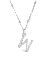 Sterling Silver Initial Necklace with Beaded Chain Necklace Sterling Forever Silver W 
