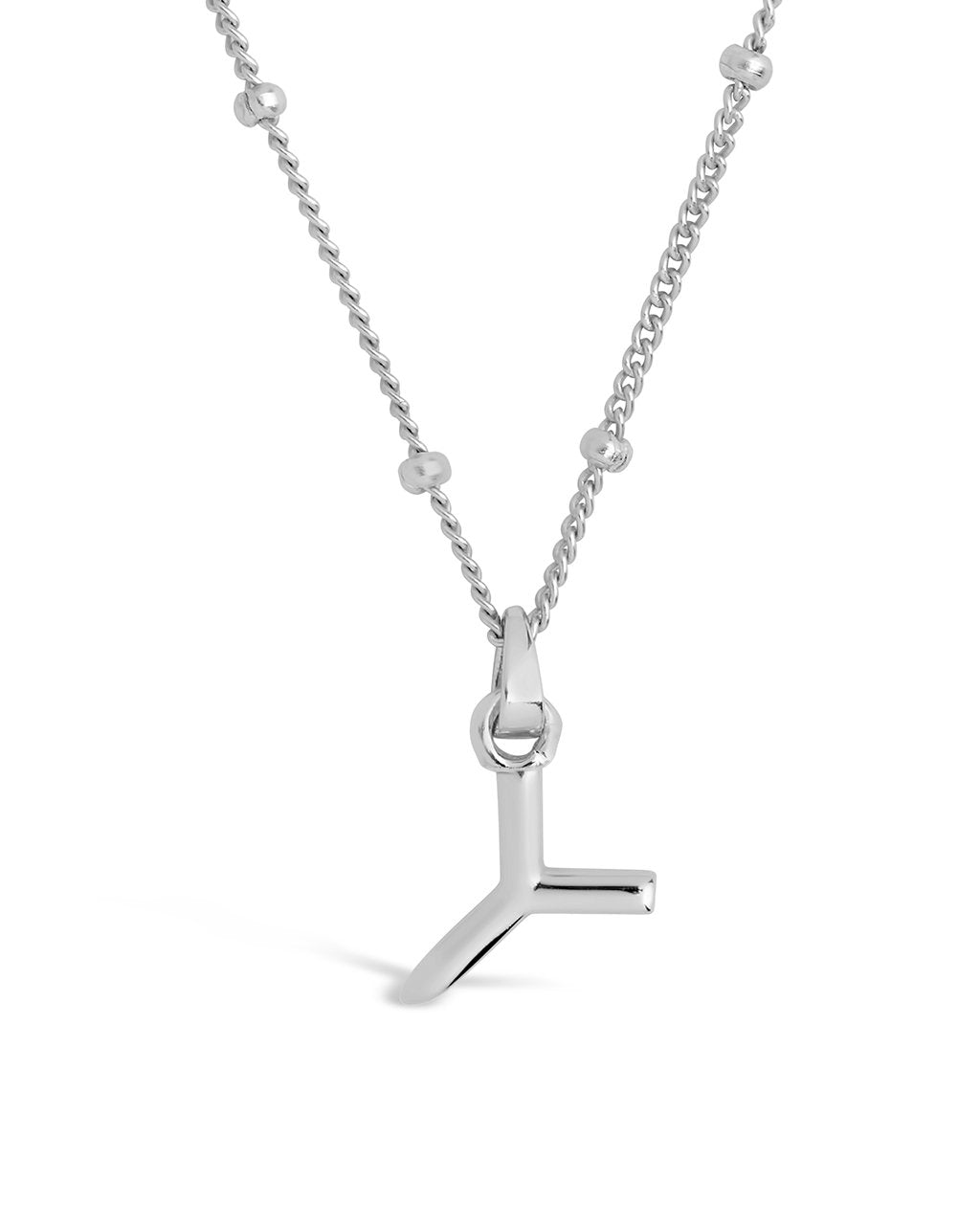 Sterling Silver Initial Necklace with Beaded Chain Necklace Sterling Forever Silver Y 