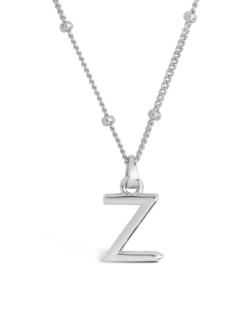 Sterling Silver Initial Necklace with Beaded Chain Necklace Sterling Forever Silver Z 