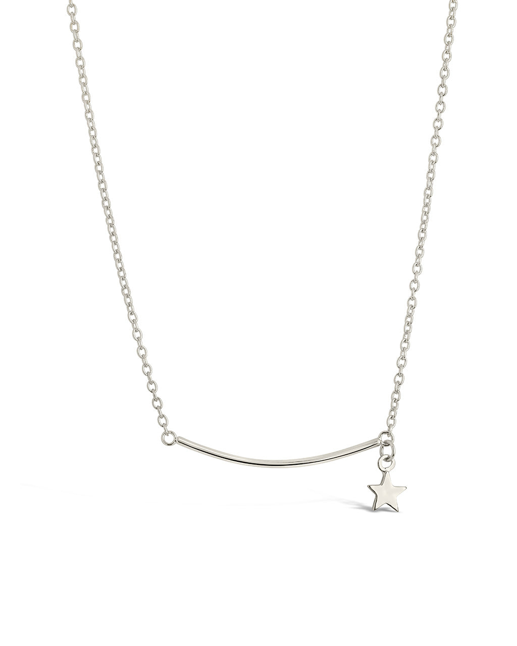 Sterling Silver Polished Bar & Star Drop Necklace Necklace Sterling Forever Silver 