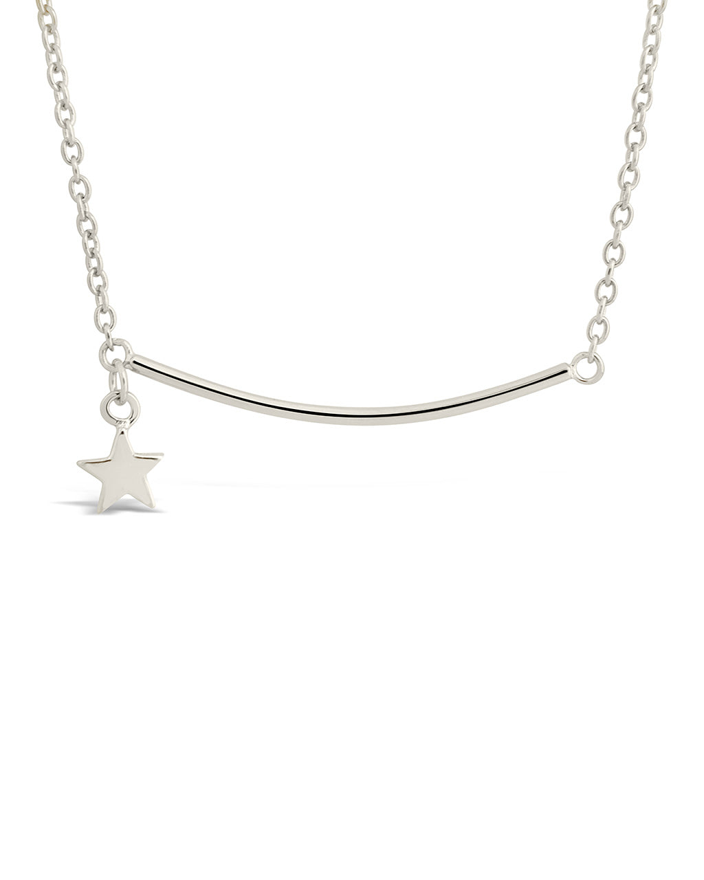 Sterling Silver Polished Bar & Star Drop Necklace Necklace Sterling Forever 