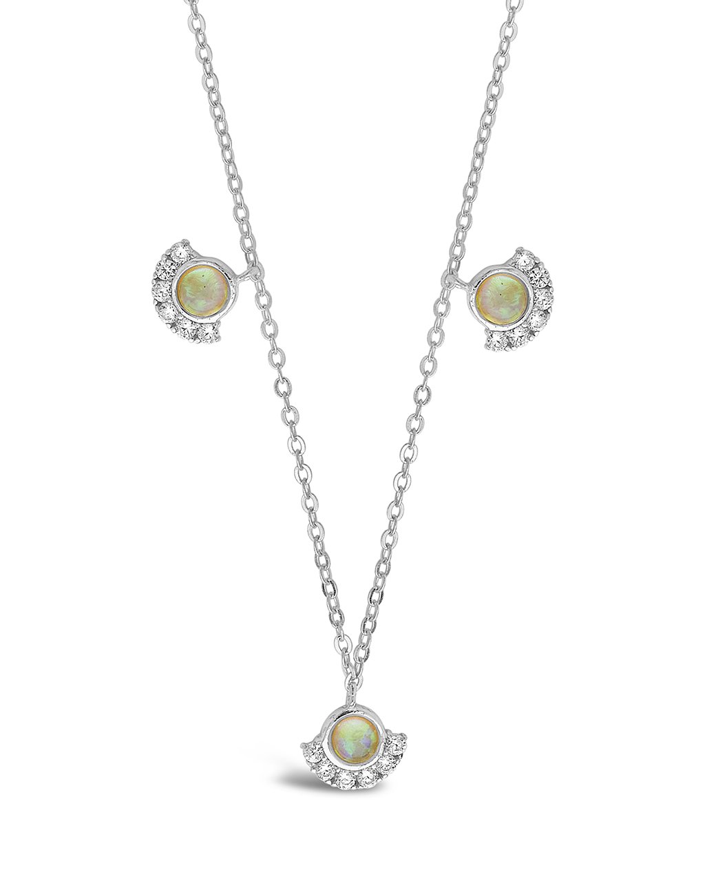Sterling Silver Half Halo Opal Pendant Necklace Necklace Sterling Forever Silver 