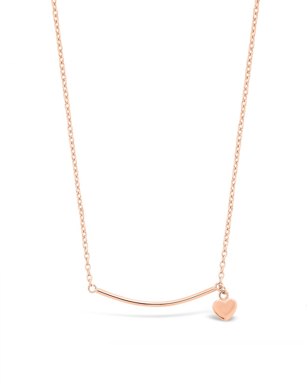 Sterling Silver Polished Bar & Heart Drop Necklace Necklace Sterling Forever Rose Gold
