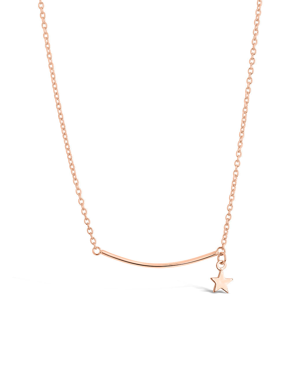 Sterling Silver Polished Bar & Star Drop Necklace Necklace Sterling Forever Rose Gold 