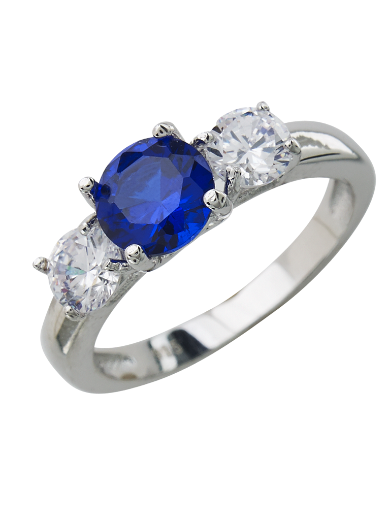 Sterling Silver Sapphire CZ Three Stone Ring - Sterling Forever
