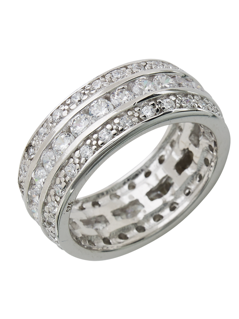 Eva's Sterling Silver Triple Row CZ Wedding Band Ring - Sterling Forever