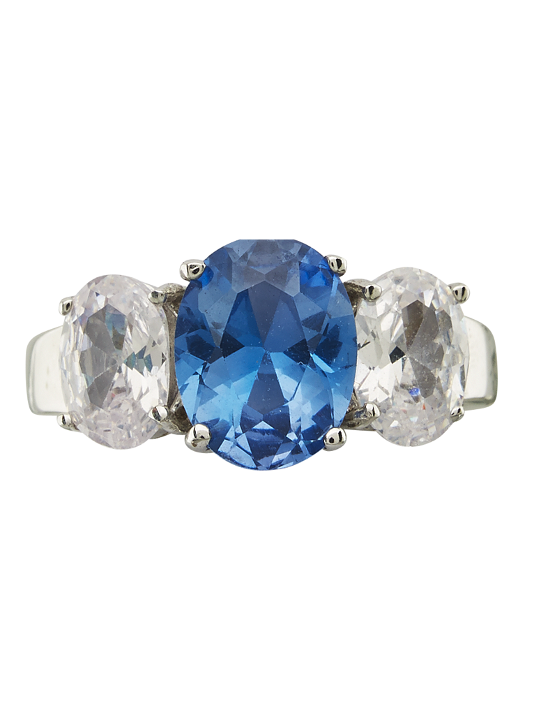 Sterling Silver Blue Topaz Triple Ovaline Anniversary Ring - Sterling Forever