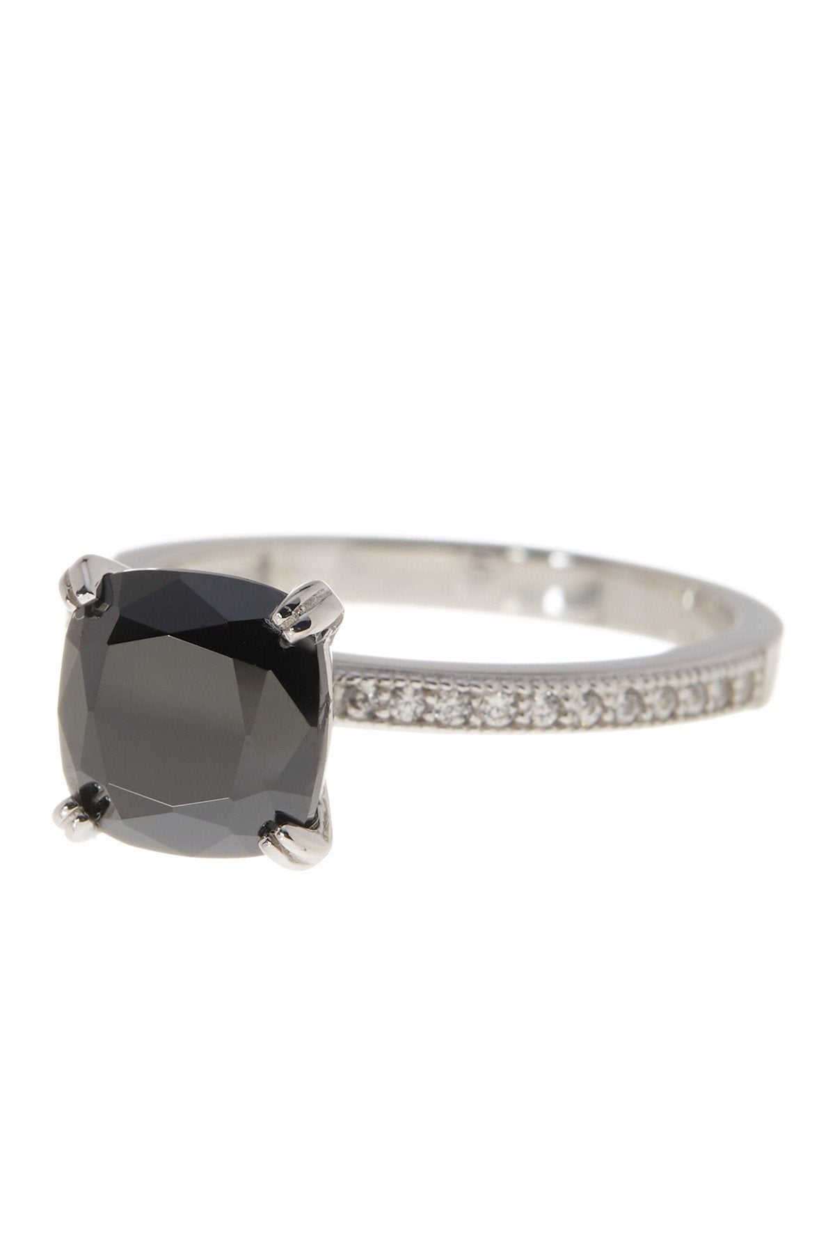 Sterling Silver Cushion Black CZ Solitaire Ring - Sterling Forever