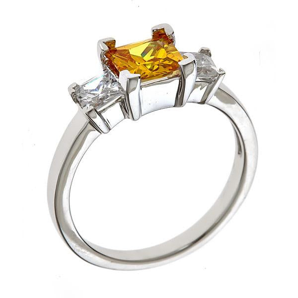 Sterling Silver Canary 3 Stone Engagement Ring - Sterling Forever