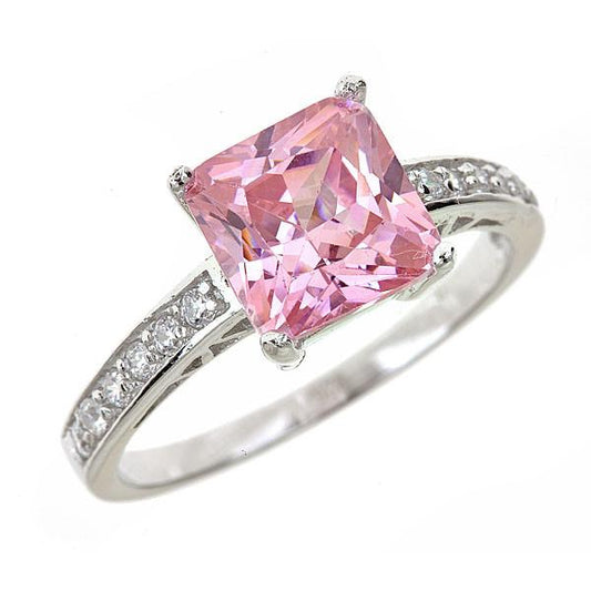  Fine Color Jewels Pink Cz Ring 4 ct Radiant Cut Ring with Cz  Accents 925 Sterling Silver Pink Rings for Women and Girls Size 5 6 7 8  (5): Clothing, Shoes & Jewelry