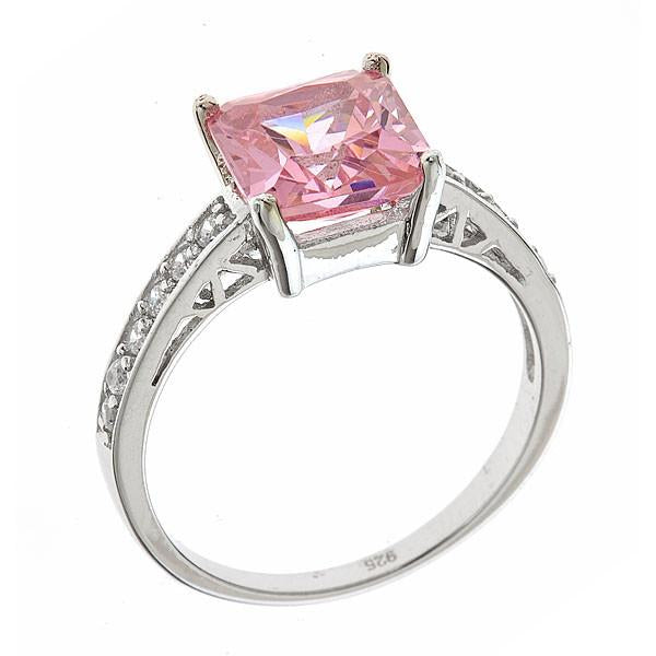 Sterling Silver Pink Sapphire CZ Princess Cut Ring - Sterling Forever