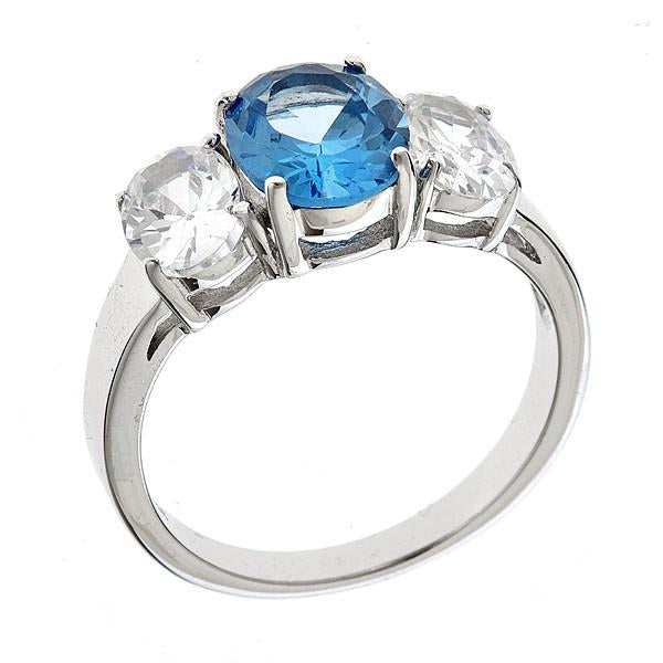 Sterling Silver Blue Topaz Triple Ovaline Anniversary Ring - Sterling Forever