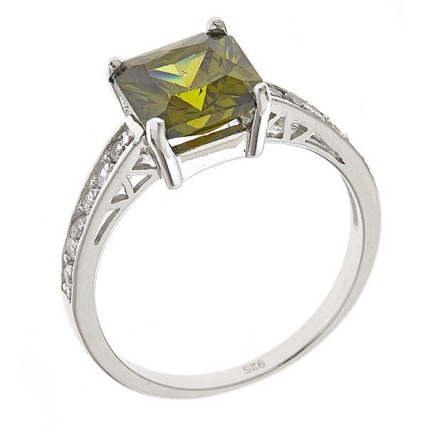 Sterling Silver Princess Cut Peridot Cz Engagement Ring - Sterling Forever