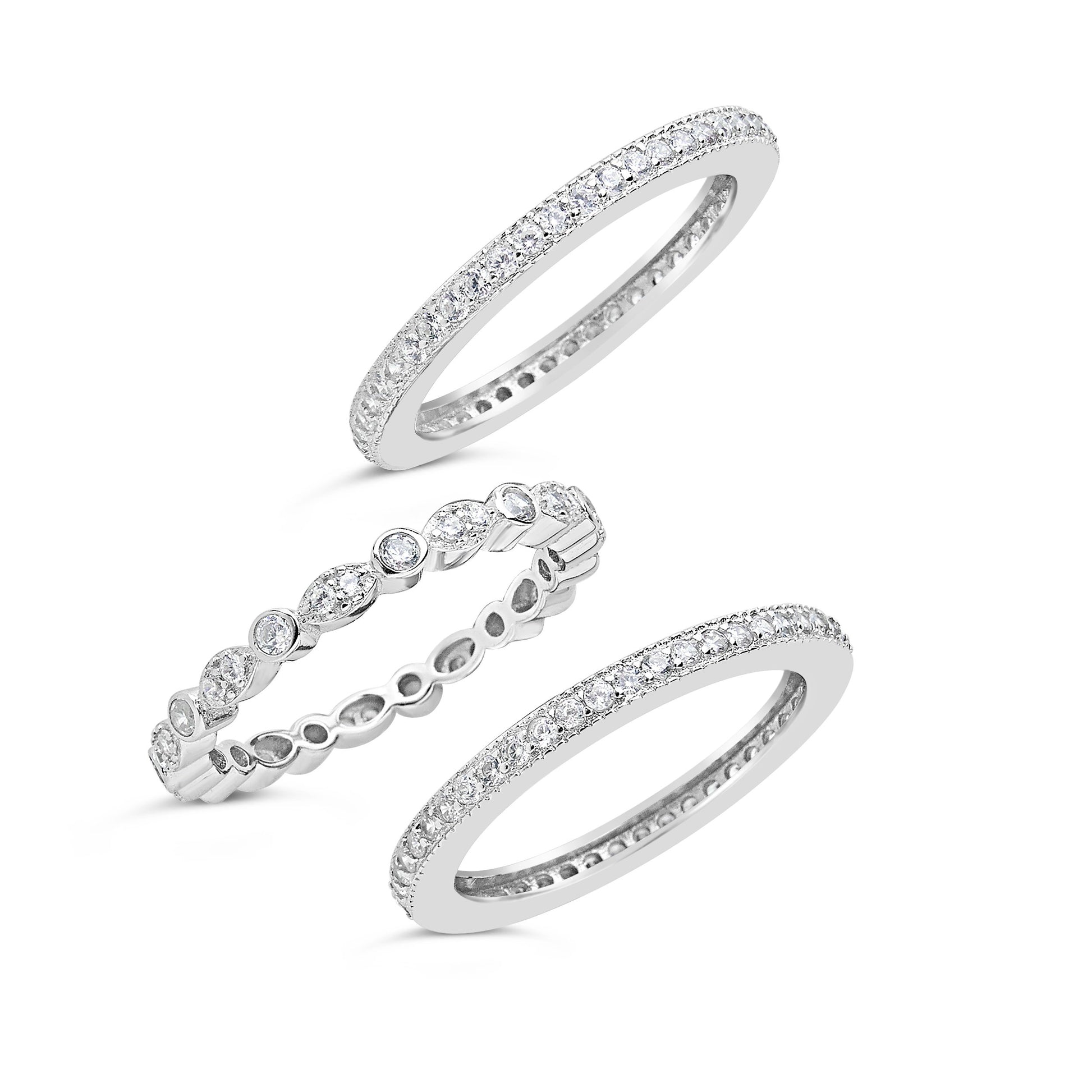 Sterling Silver Three Row CZ Band Ring - Sterling Forever
