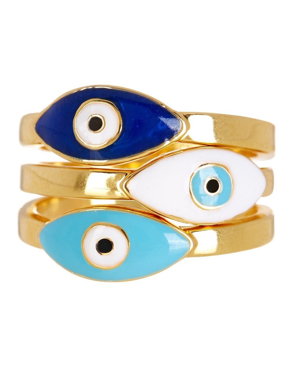 3-Piece Gold Plated Evil Eye Ring Set - Sterling Forever