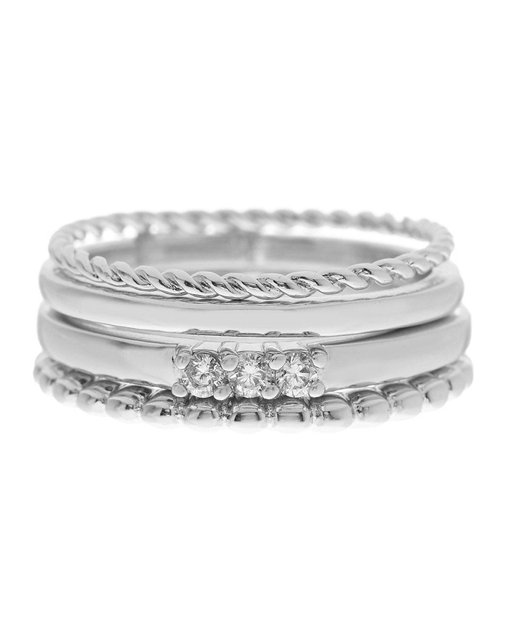 Textured Stackable Band Ring Set of 4 - Sterling Forever