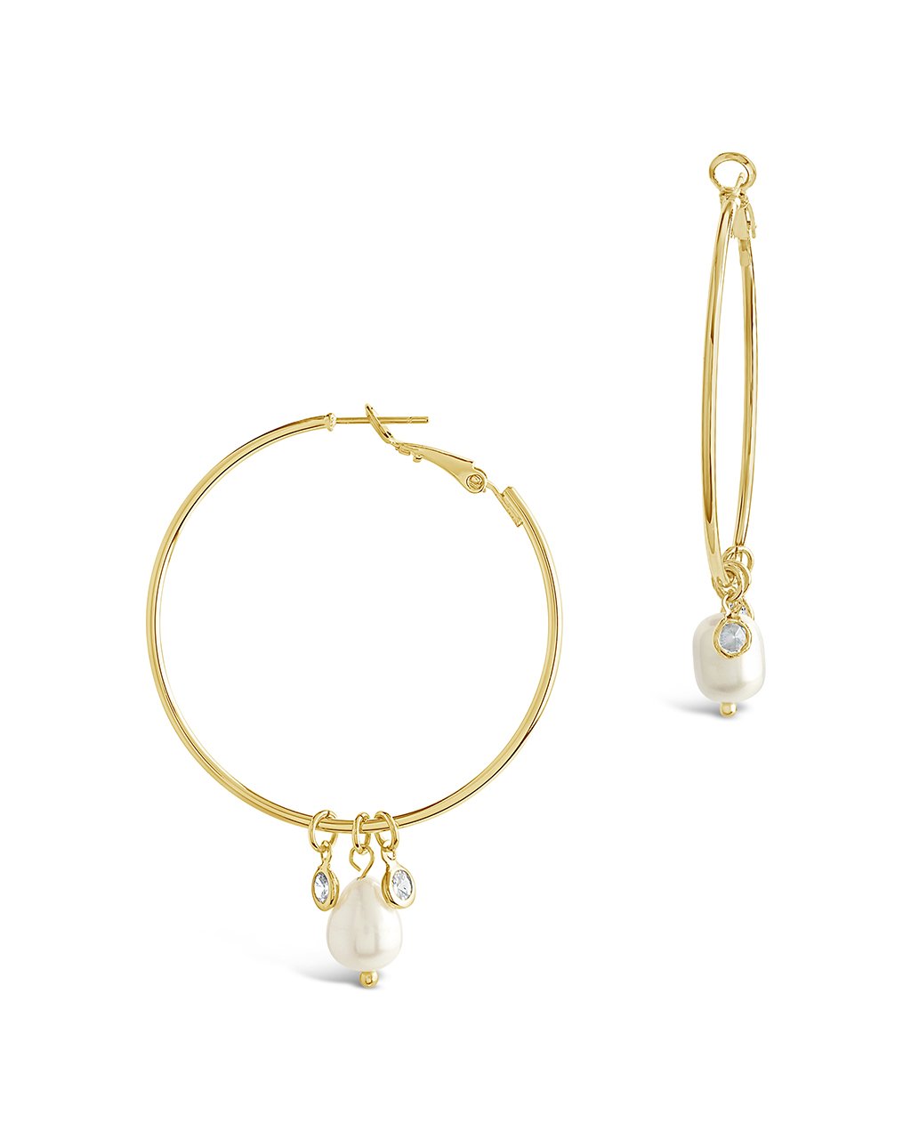 Pearl and Bezel CZ Hoops - Sterling Forever