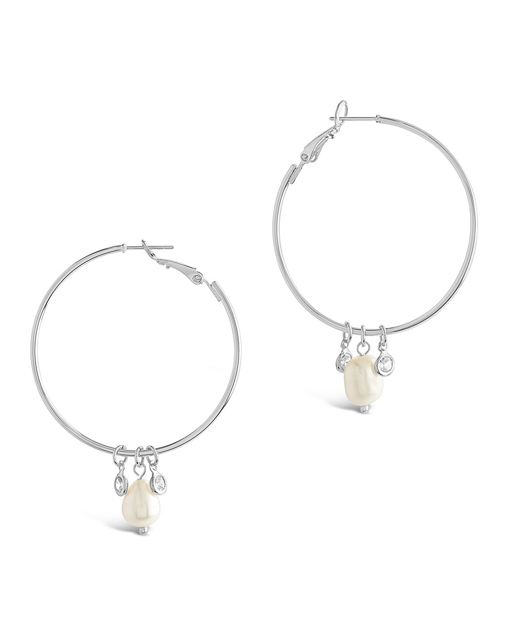 Pearl and Bezel CZ Hoops - Sterling Forever