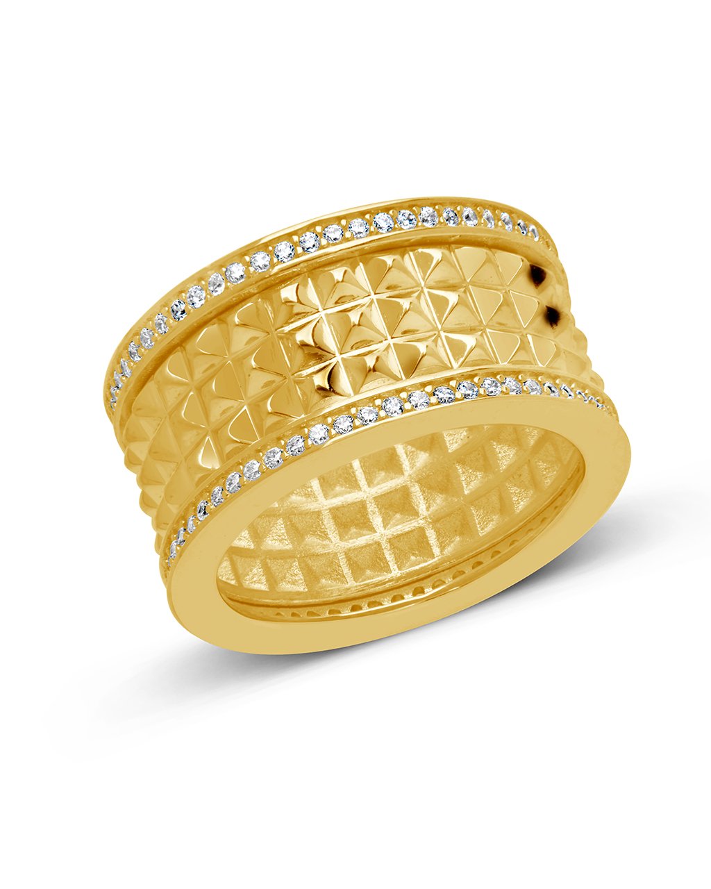Textured Spike & CZ Thick Band Ring Ring Sterling Forever 