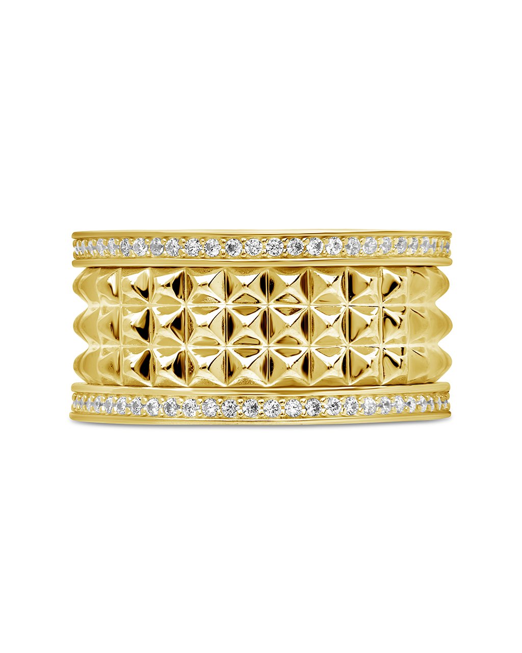 Textured Spike & CZ Thick Band Ring Ring Sterling Forever Gold 6 
