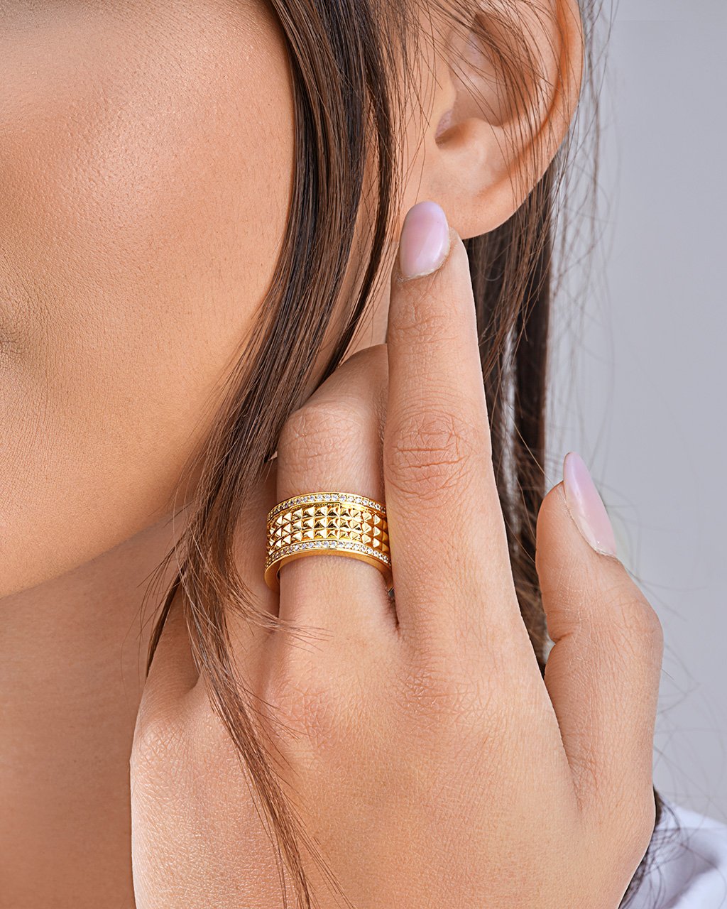 Textured Spike & CZ Thick Band Ring Ring Sterling Forever 