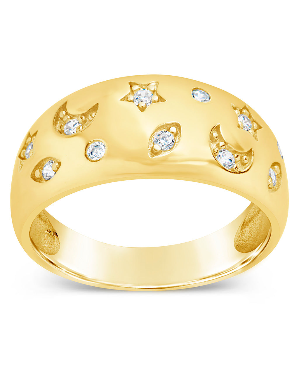 Star and Crescent Bezel Dome Band Ring Ring Sterling Forever 
