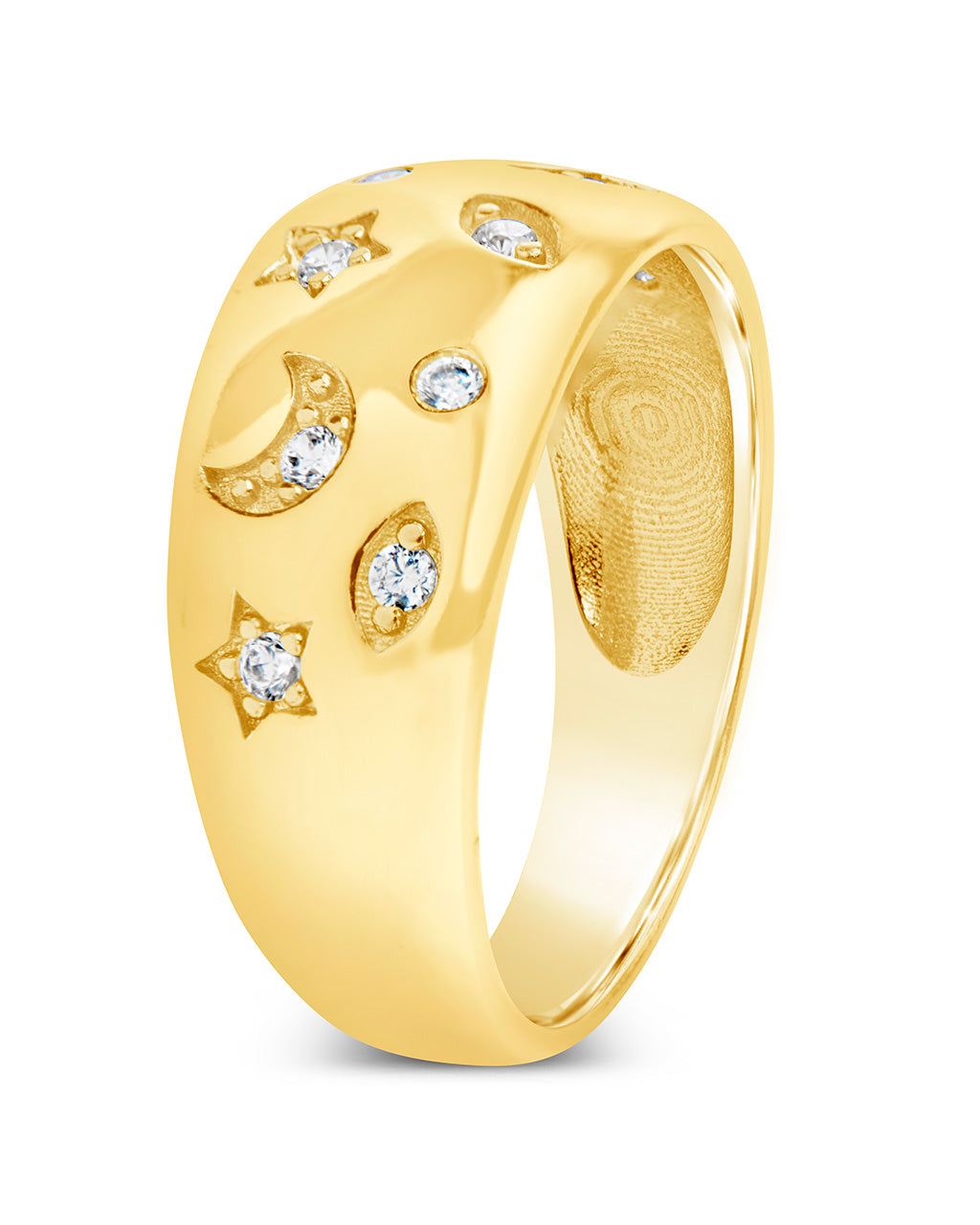 Star and Crescent Bezel Dome Band Ring Ring Sterling Forever 