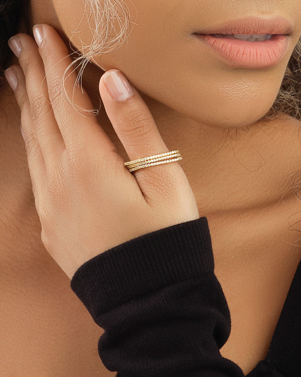 14K Gold Plated Sterling Silver CZ Pave Squared Stackable Ring Set of 3 Ring Sterling Forever 