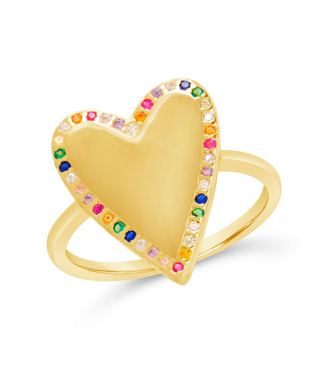 Sterling Silver Rainbow Heart Statement Ring Ring Sterling Forever Gold 