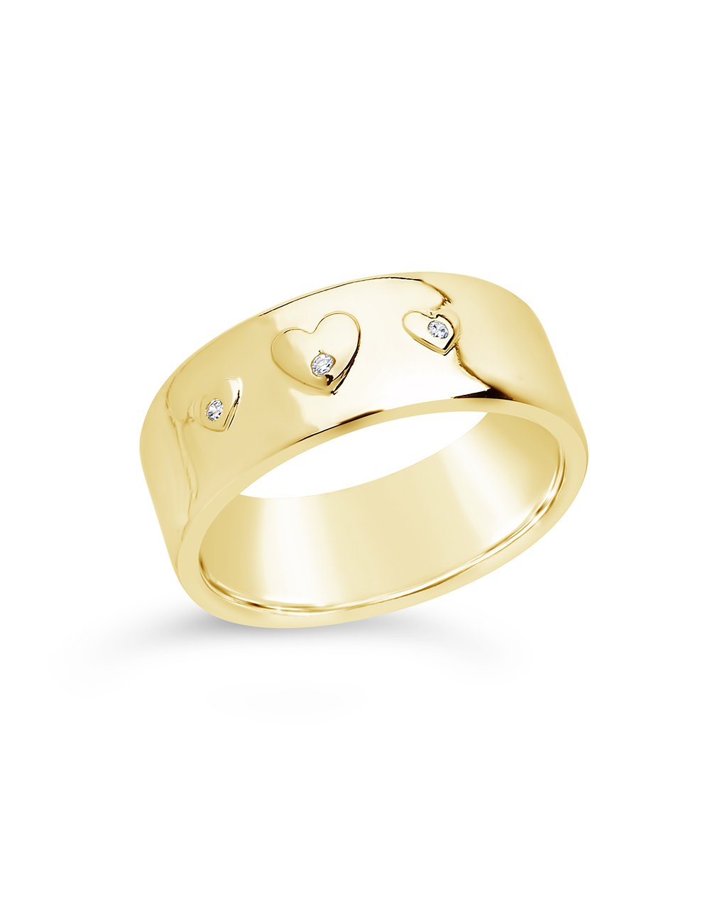 CZ Engraved Heart Band Ring - Sterling Forever