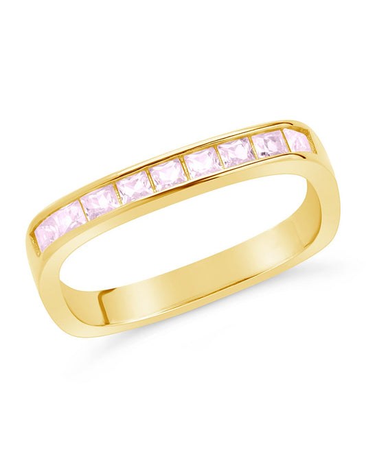 Sterling Silver Rectangular Band Ring with CZ Accent Ring Sterling Forever Gold 6 