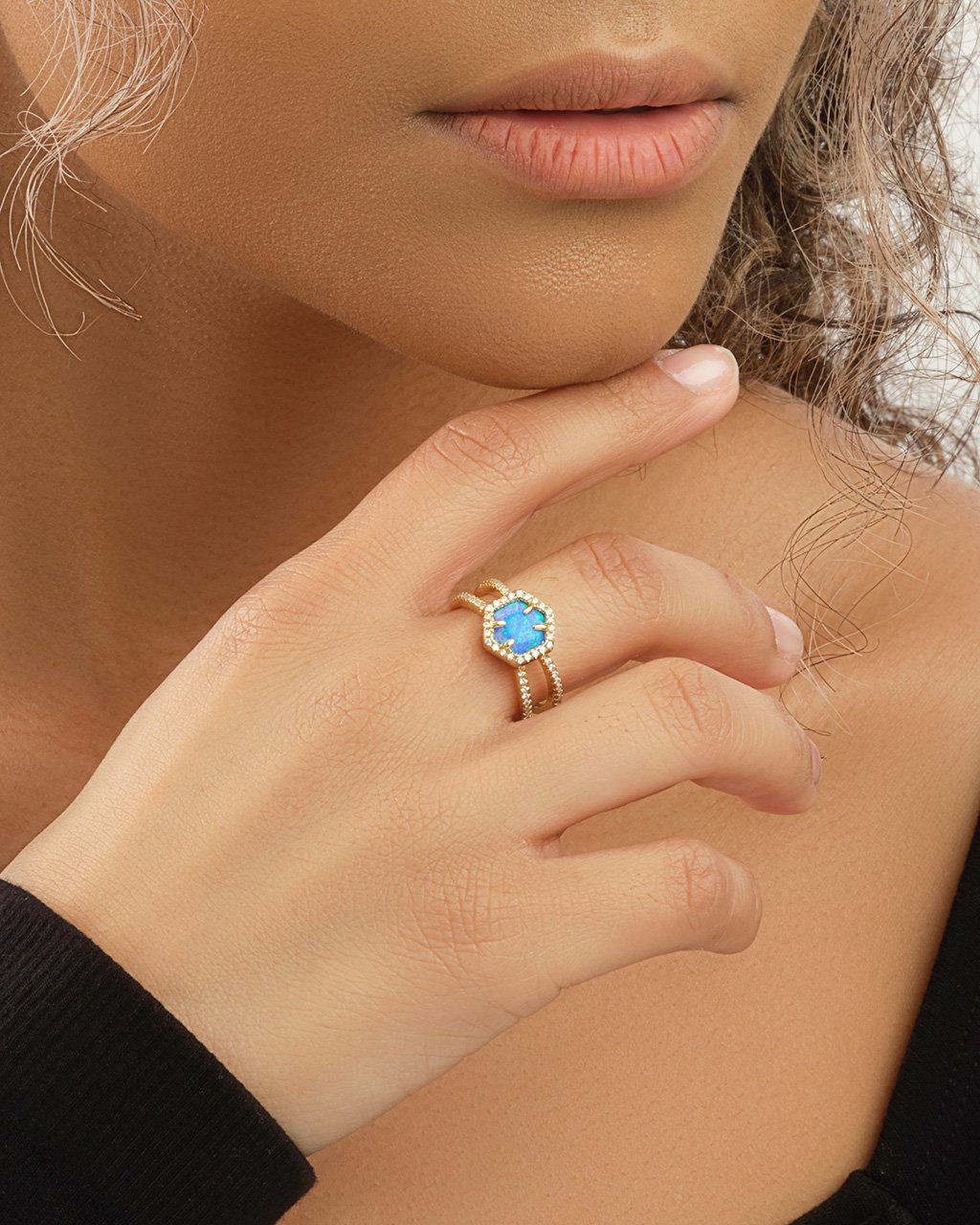 14K Gold Plated Sterling Silver Created Opal Gemstone Double Row Band Ring Ring Sterling Forever 