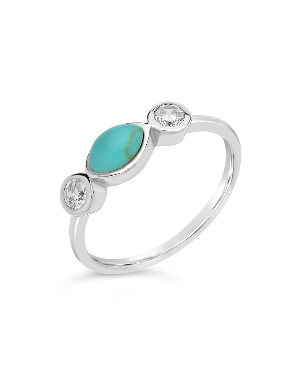Sterling Silver Turquoise Marquise Band Ring - Sterling Forever