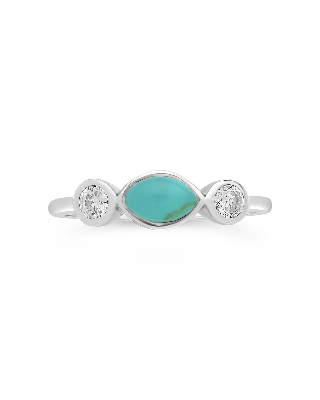 Sterling Silver Turquoise Marquise Band Ring - Sterling Forever