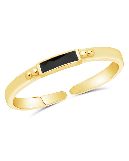 Sterling Silver Thin Enamel Open Signet Ring Ring Sterling Forever Gold Black 