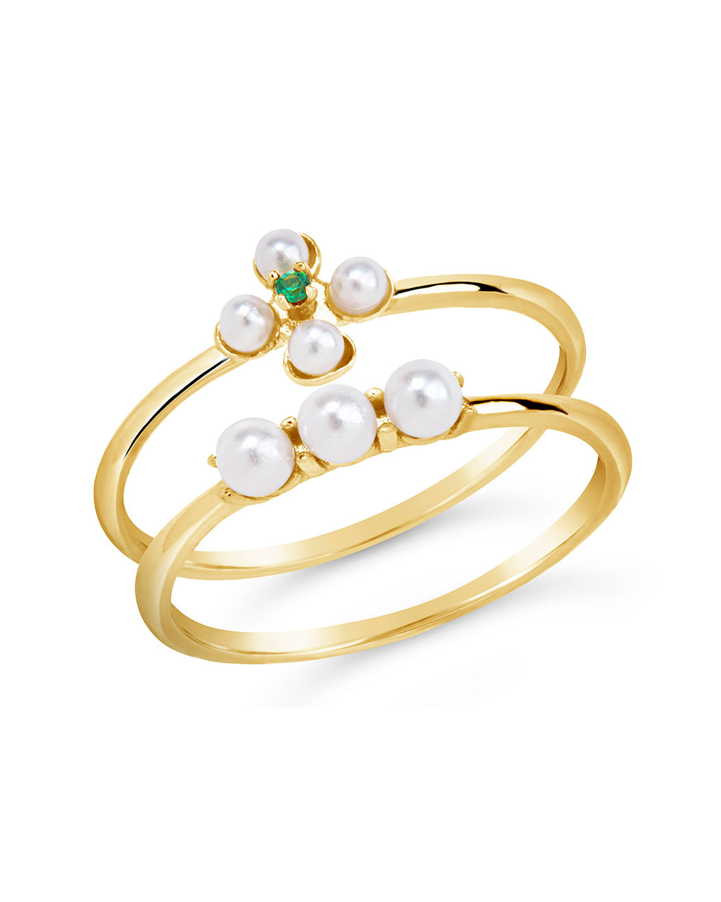 Sterling Silver Cara Pearl Stacking Ring Set Ring Sterling Forever Gold 6 