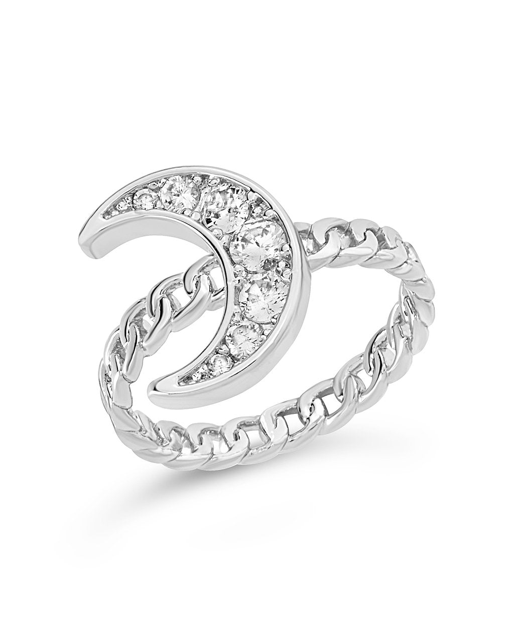 CZ Moon Chain Linked Ring - Sterling Forever