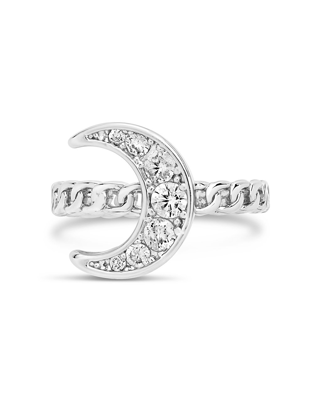 CZ Moon Chain Linked Ring - Sterling Forever