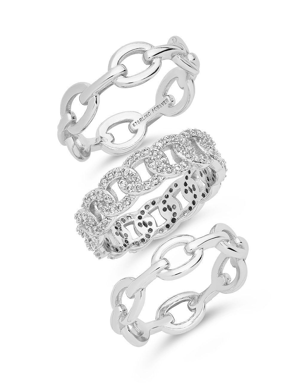 Mixed Link Stacking Ring Set of 3 Ring Sterling Forever