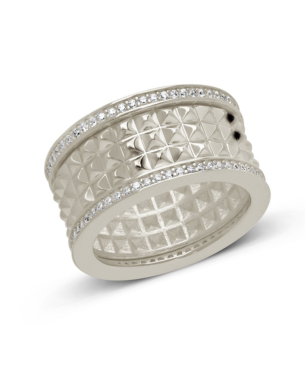 Textured Spike & CZ Thick Band Ring Ring Sterling Forever 