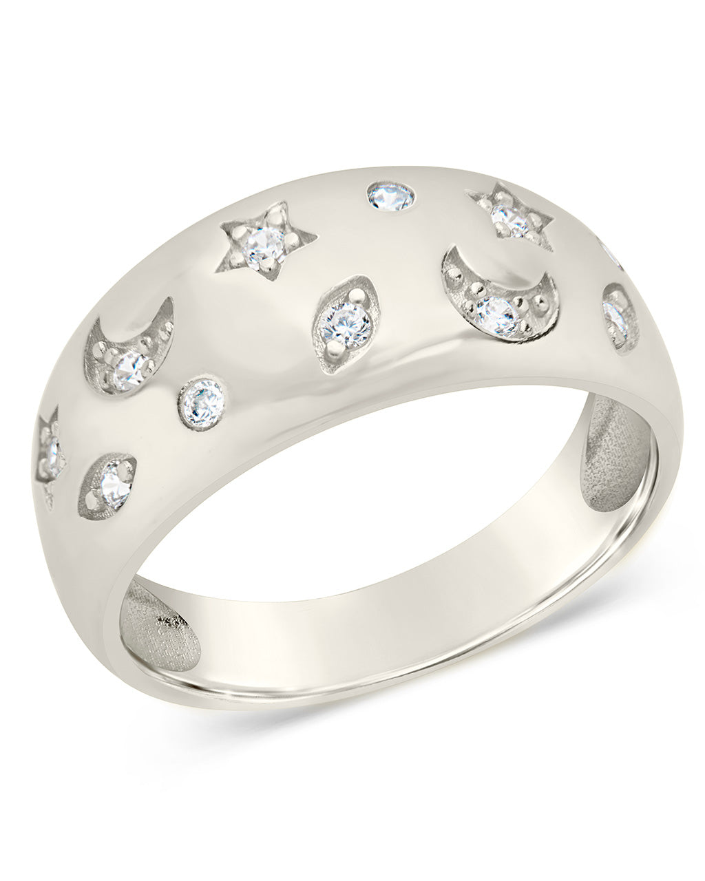 Sterling Silver Domed Star Statement Ring band Thin Stacking 