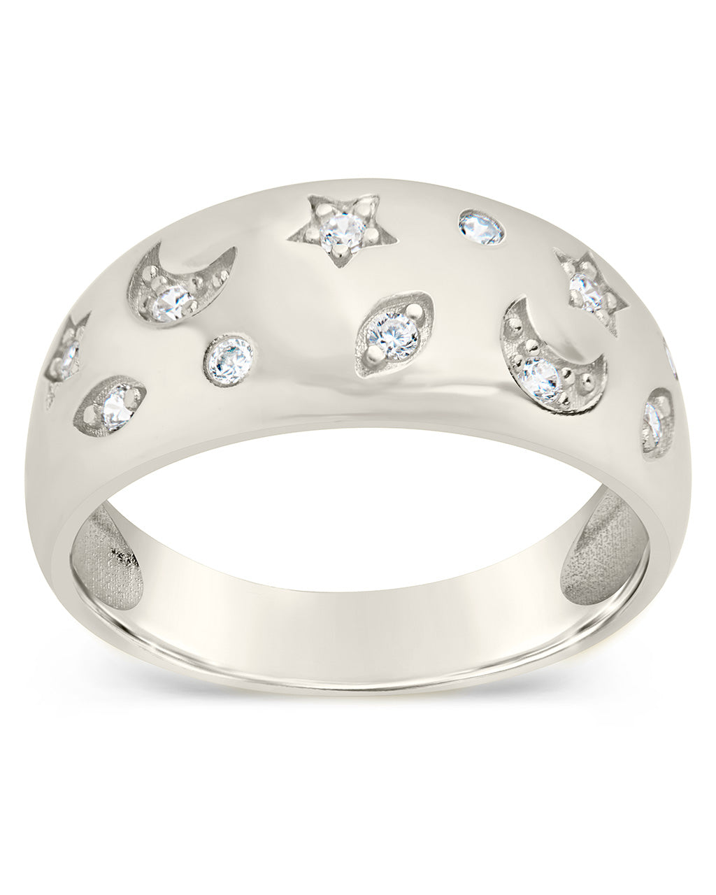 Star and Crescent Bezel Dome Band Ring Ring Sterling Forever 